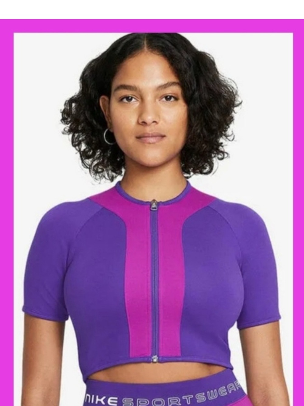 NWT Nike Women’s Purple and Pink Zip Crop Top